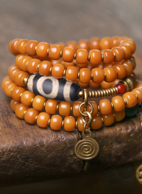 原创风化菩提根天珠项链个性男款