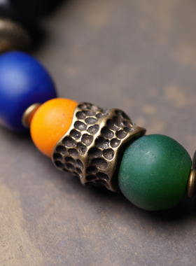 方形黑檀木藏式彩色文艺复古手链