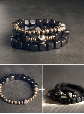 原创黑檀木珠子多层个性百搭潮女