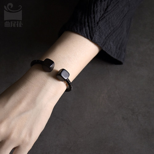 非鱼之家黑檀木开口手镯女男情侣款 原创手工简约流行手饰品手链 - 图0