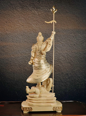 木雕唐风手工清刀毘沙门天摆件