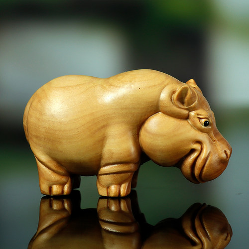 黄杨木雕非洲三宝犀牛河马大象摆件文玩手把件创意车载家居工艺品 - 图2