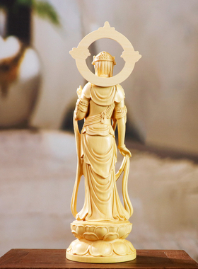 黄杨木雕刻大势至菩萨火焰观音摆件家用佛龛供奉佛像木质家居饰品