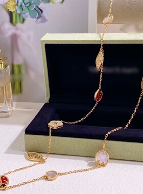 高版本四叶草手链lucky瓢虫轻奢五花梵家V金梅花项链戒指厚镀18K