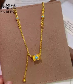 抖音直播同款珐琅彩青花瓷四叶草路路通项链新中式仿金色锁骨链