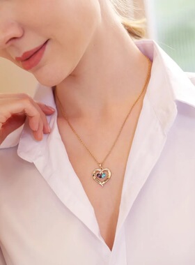 跨境亚马逊S925纯银项链女12生辰石桃心吊坠生日礼物送女友玫瑰金