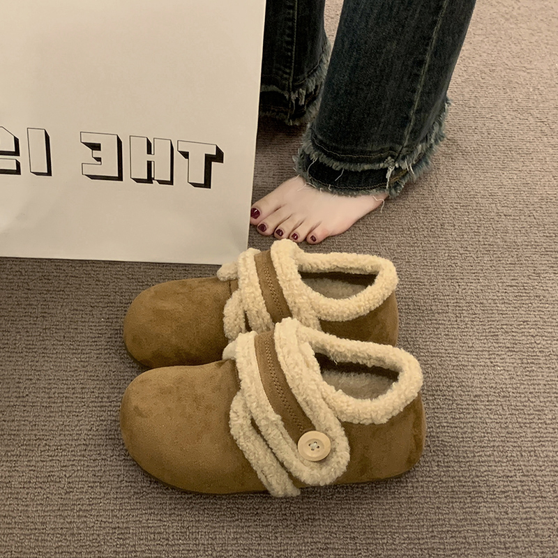 复古内增高加绒加厚勃肯鞋女款2025冬外穿一脚蹬魔术贴雪地棉鞋子 - 图1
