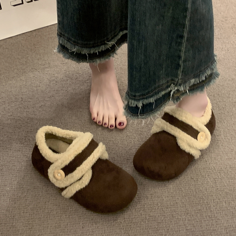 复古内增高加绒加厚勃肯鞋女款2025冬外穿一脚蹬魔术贴雪地棉鞋子 - 图3