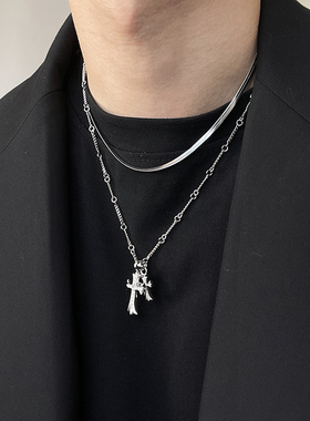 双十字架项链男女潮金色痞帅