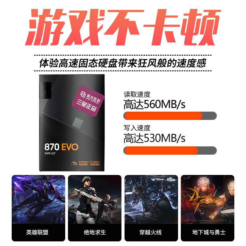 三星870 EVO 250G 500G 1TB 2TB 2.5寸SATASSD固态硬盘台式笔记本 - 图0