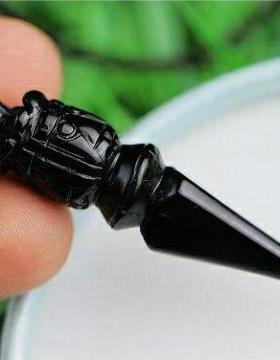 天然黑曜石降魔杖吊坠