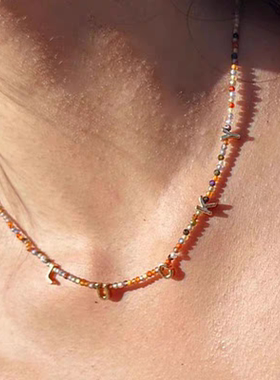 幸运LUCKY锆石水晶红玛瑙项链新潮个性字母手工制作颈链时尚气质