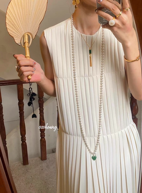 区区欧阳珍珠项链女长款轻奢高级感叠戴绿色爱心毛衣链小香风颈链
