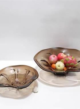 设计感简约现代玻璃水果盘 客厅茶几餐桌面创意托盘 收纳盘摆件
