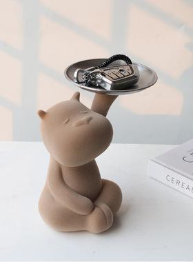 客厅家居玄关河马卡通手办托盘水果盘软装装饰摆件收纳摆件佛像