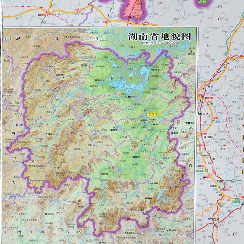 湖南省地图挂图 1*1.4米办公室家用地图挂图行政/交通/旅游/河流/机场/景点详情到村镇中心防水覆膜-图1