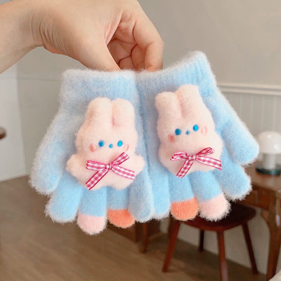卡通可爱儿童手套冬季防寒保暖加厚五指毛绒公仔兔子女孩骑车玩雪,淘宝优惠券,粉丝福利购,淘宝优惠卷
