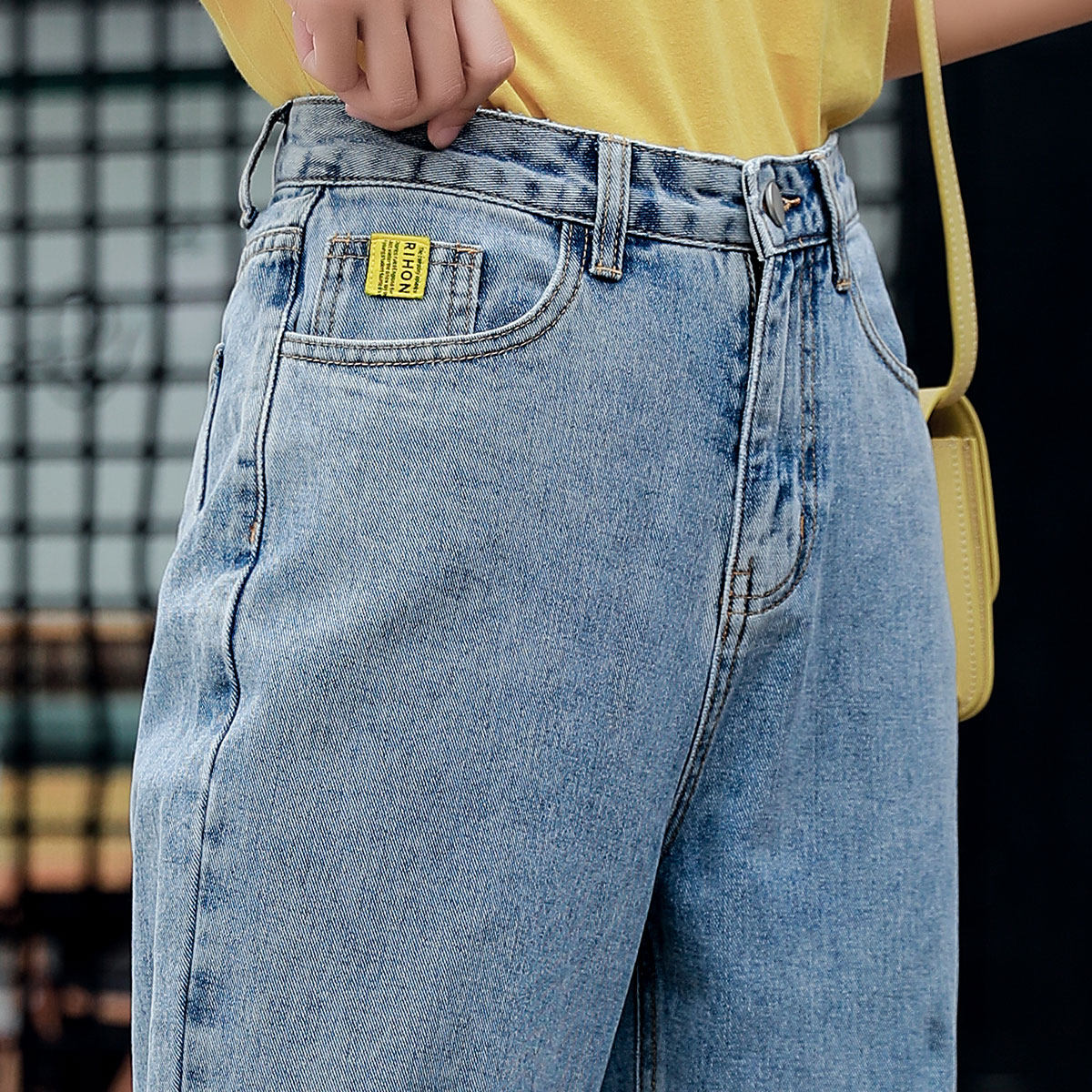 真维斯新品高腰复古女老爹秋休闲裤 真维斯时尚牛仔裤