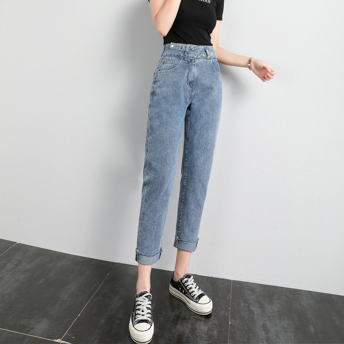 真维斯个性高腰显瘦毛边女装牛仔裤 真维斯时尚牛仔裤