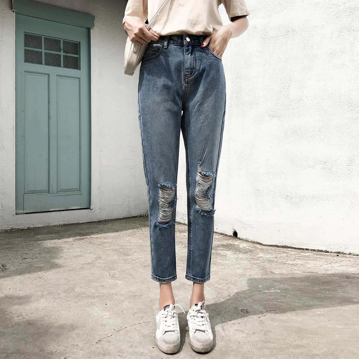 秋款新品潮流韩版女款牛仔九分裤 真维斯时尚牛仔裤