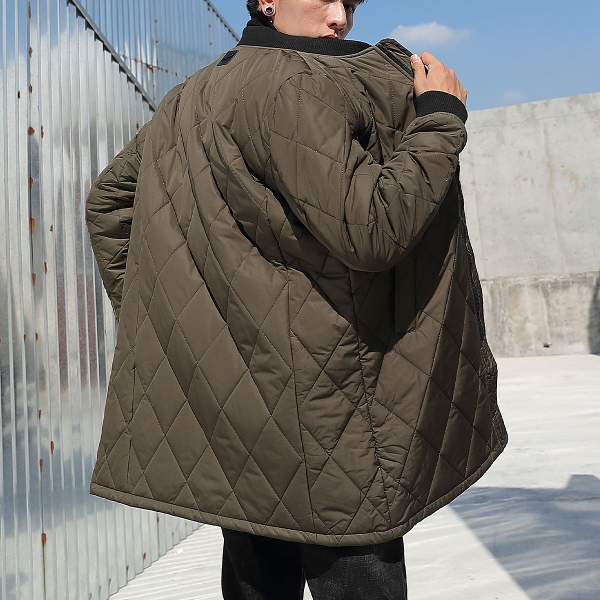 真维斯冬装新款菱格中长款宽松男式 真维斯时尚棉衣