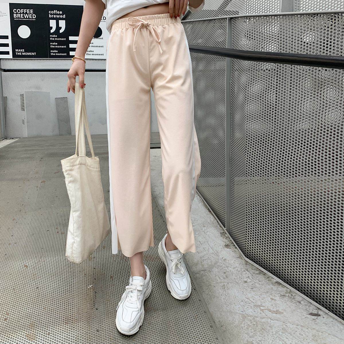 真维斯夏季雪纺坠感拼接直筒阔腿裤 真维斯时尚休闲裤