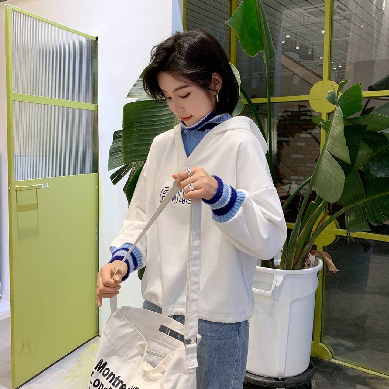 真维斯假两件拼接个性宽松减龄卫衣 真维斯时尚卫衣/绒衫