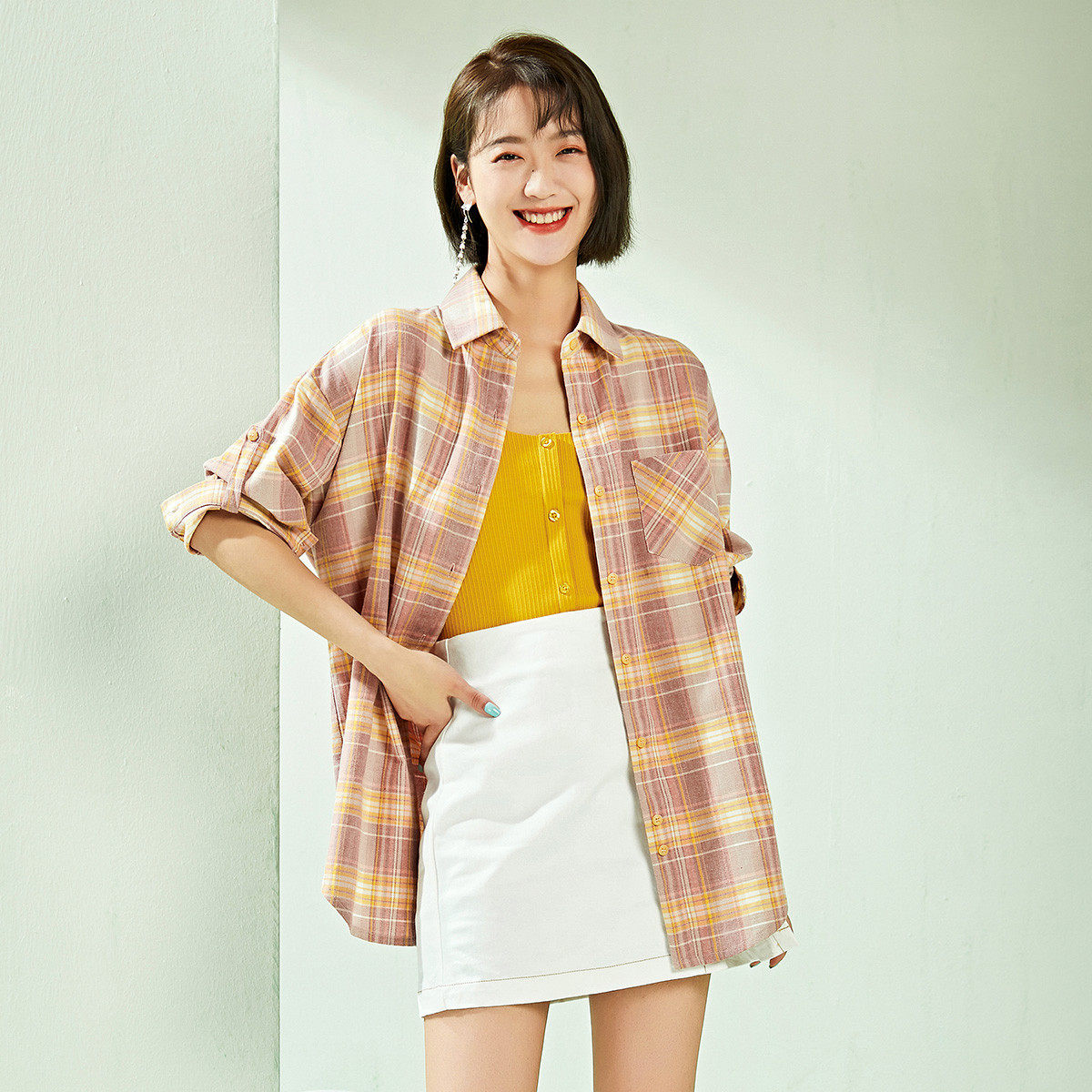 真维斯新品潮流韩版女款八分袖衬衫 真维斯时尚衬衫