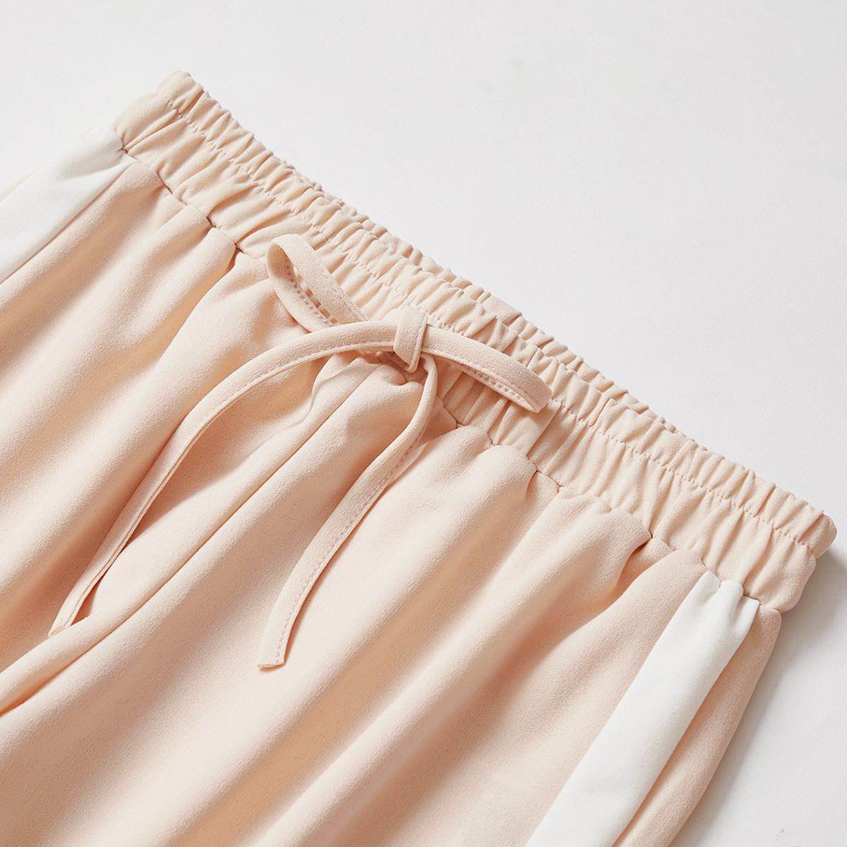 真维斯夏季雪纺坠感拼接直筒阔腿裤 真维斯时尚休闲裤