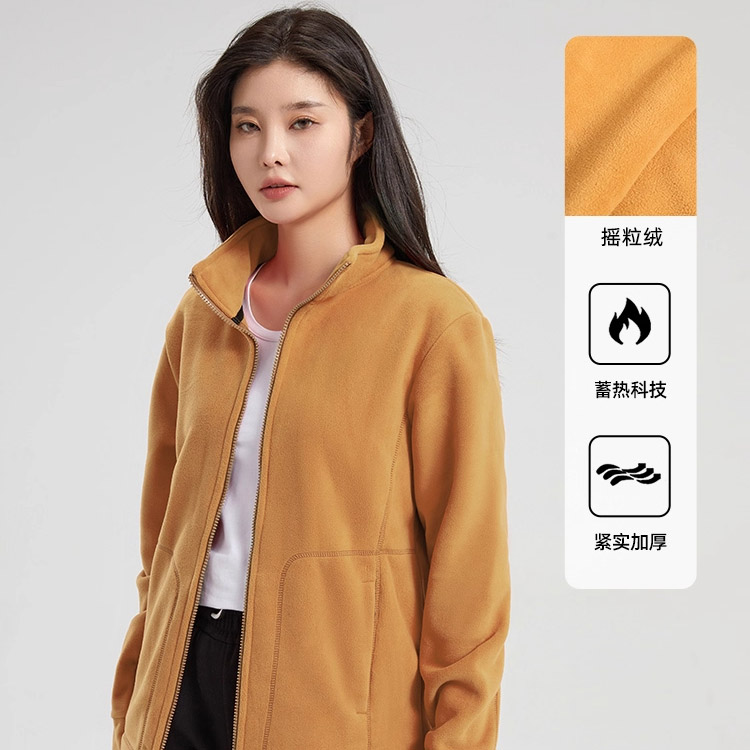 德国抓绒衣情侣款纯色摇粒绒加厚立领冬季户外运动休闲男女款外套 - 图0