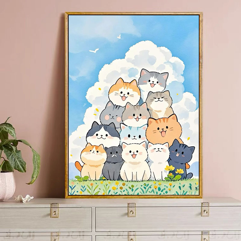 2026新款钻石画可爱卡通治愈猫咪手工diy贴画带框儿童十字绣客厅,淘宝优惠券,粉丝福利购,淘宝优惠卷