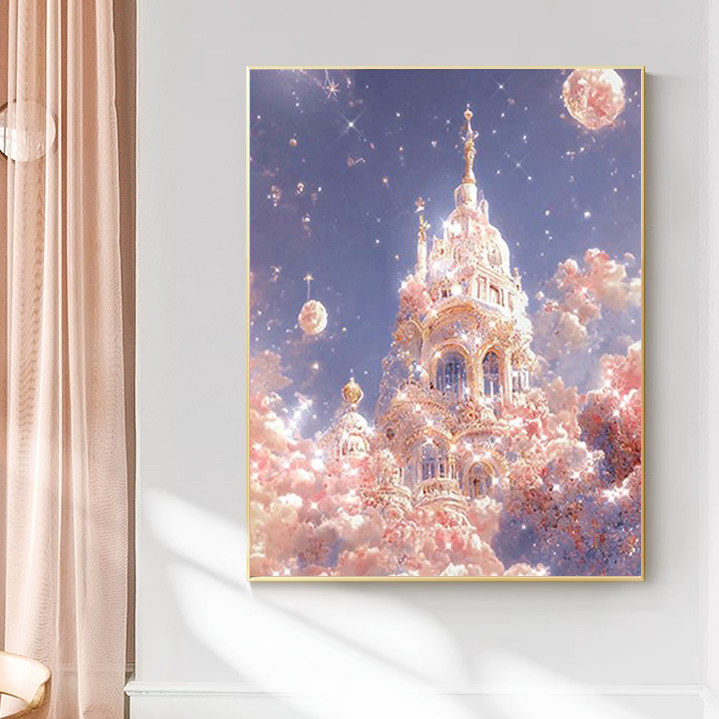 新款玫瑰花梦幻城堡钻石画满钻带框儿童房间diy手工钻石贴画礼物,淘宝优惠券,粉丝福利购,淘宝优惠卷