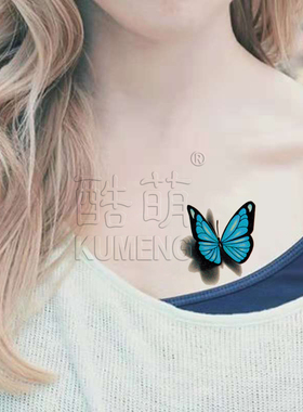 3D仿真彩色蝴蝶纹身贴防水女持久逼真遮疤痕锁骨可爱性感立体贴纸