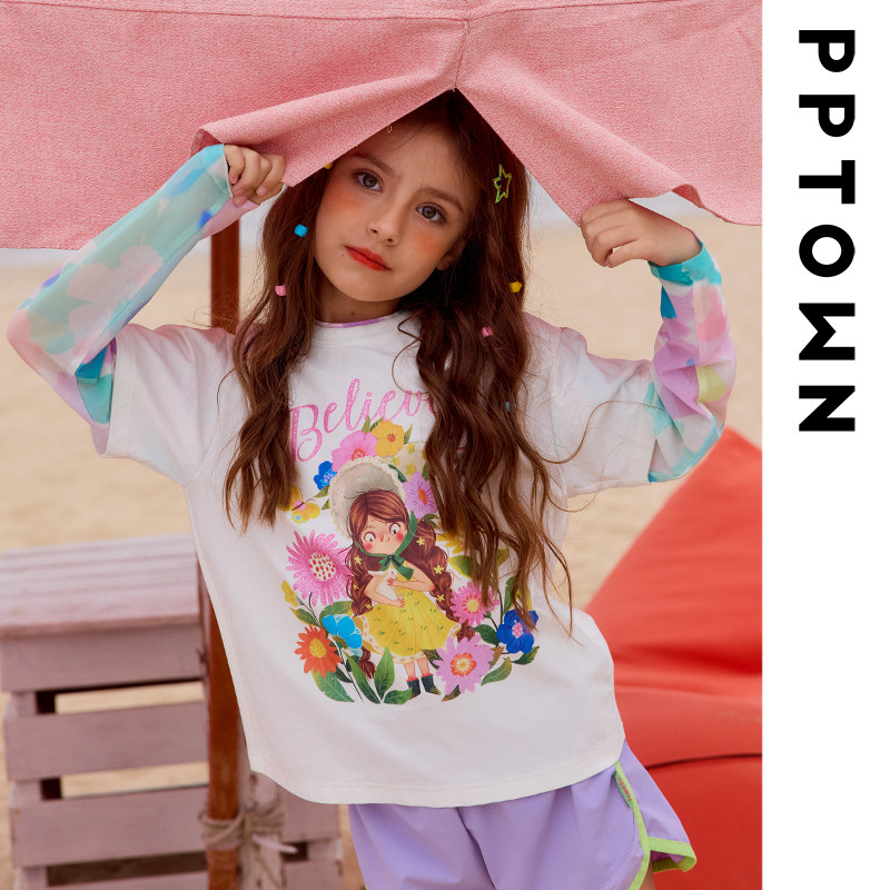 女童长袖T恤2025春夏新款户外休闲旅游拍摄打底衫儿童假两件上衣,淘宝优惠券,粉丝福利购,淘宝优惠卷