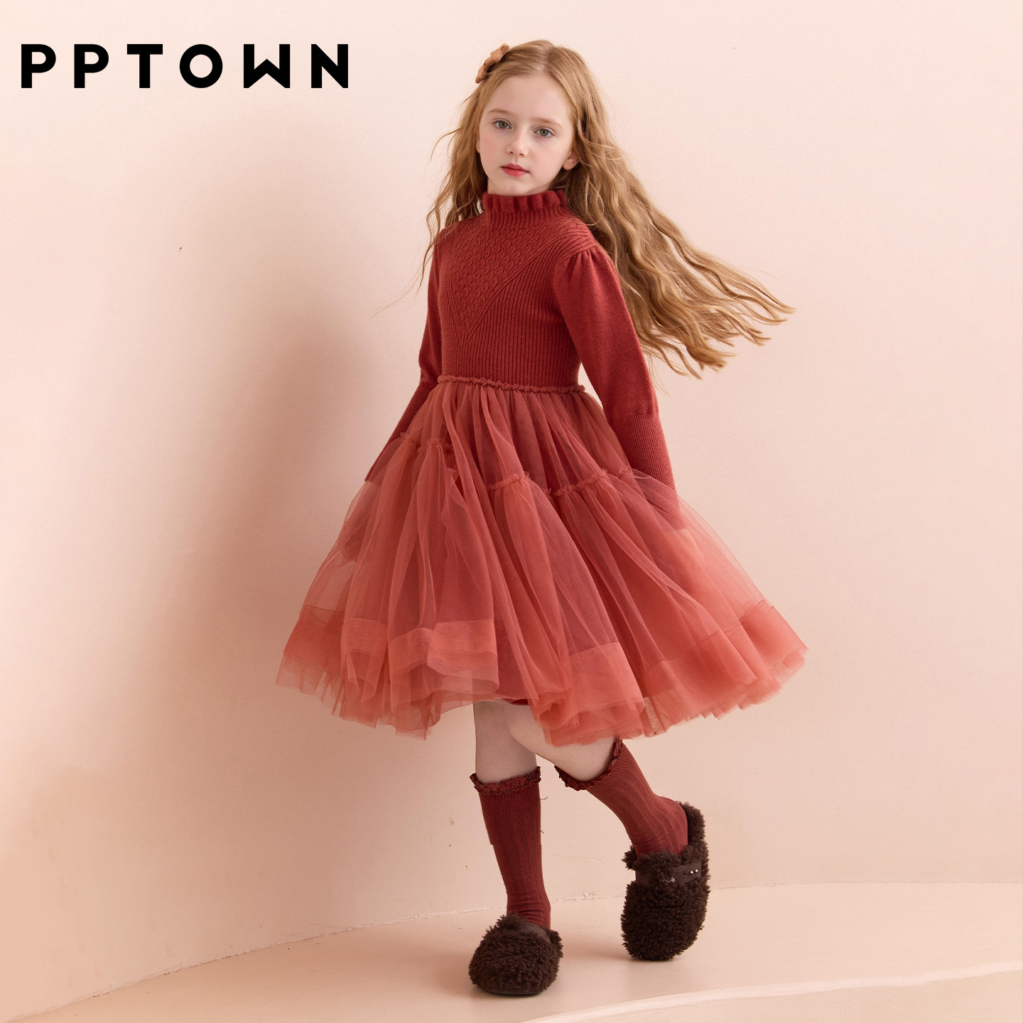 女童礼服红色网纱毛衣裙儿童礼服礼裙校服演出服节日晚会公主裙子,淘宝优惠券,粉丝福利购,淘宝优惠卷