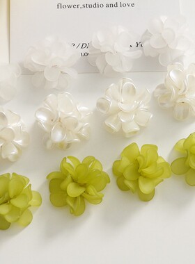 春夏甜美绿叶花瓣编织磨砂花簇耳饰diy亚克力耳饰发饰材料