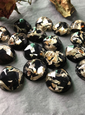 日系圆形半透明黑色真花干花半丸树脂贴片diy饰品耳环材料