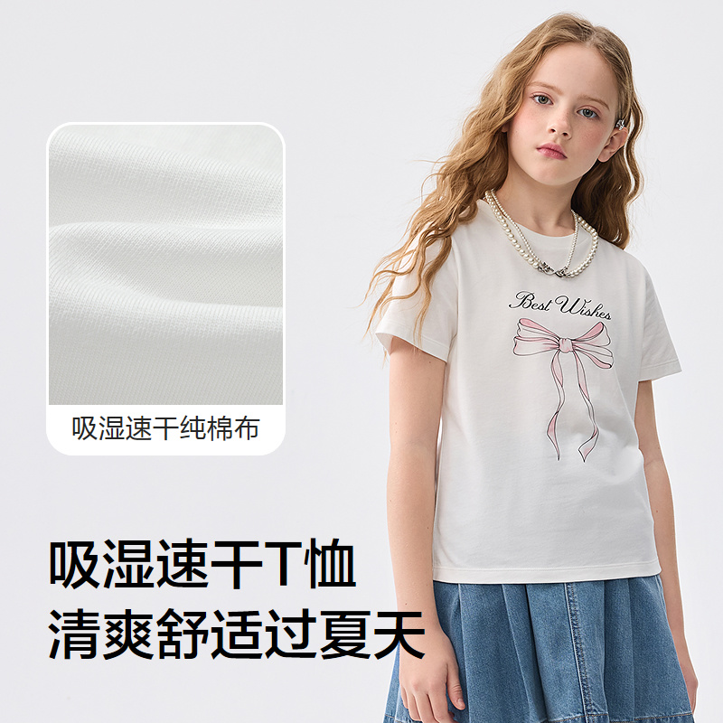 巴拉巴拉童装儿童短袖t恤女童2025新款夏装大童速干甜美纯棉上衣 - 图2