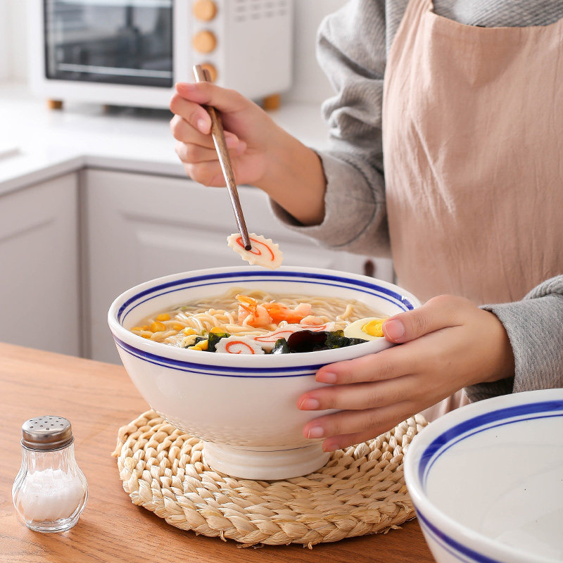 纯白简约大老碗面碗logo定制商用餐具高脚加厚牛肉面碗陕西油泼碗