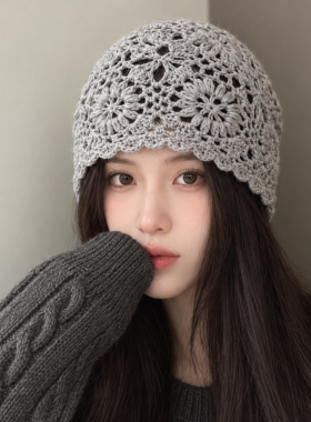 秋冬钩花针织毛线帽女2026新款