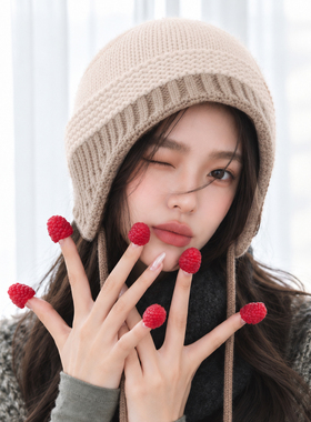 女款冬季护耳保暖显脸小毛线帽