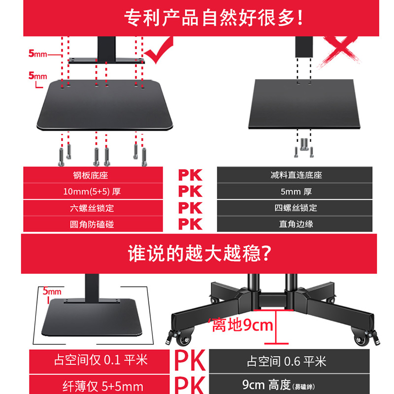 魔典通用落地电视机支架隐藏免打孔显示器底座增高移动架子挂支架 - 图2