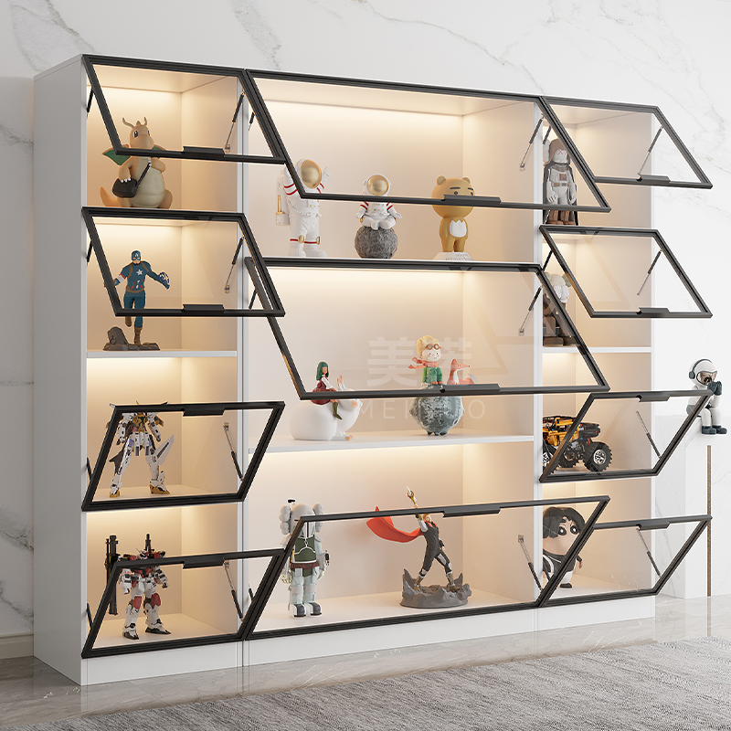 定制书柜带玻璃门家用客厅酒柜整墙防尘轻奢手办柜乐高模型展示柜 - 图0