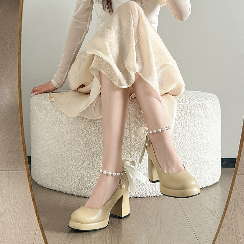 玛丽珍鞋白色防水台高跟鞋女粗跟单鞋法式仙女风伴娘鞋大码女鞋,淘宝优惠券,粉丝福利购,淘宝优惠卷