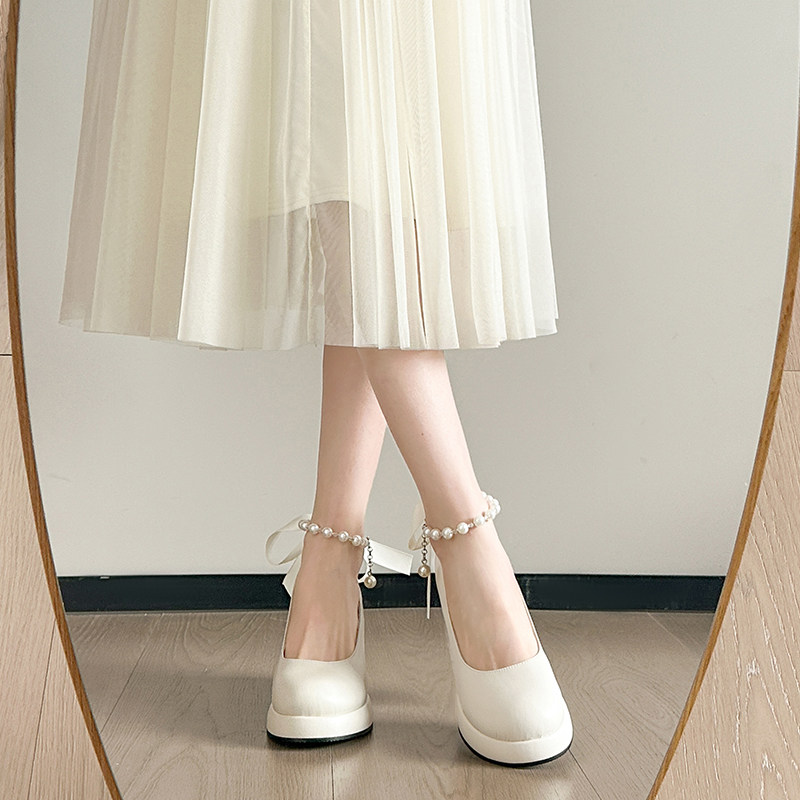 玛丽珍鞋白色防水台高跟鞋女粗跟单鞋法式仙女风伴娘鞋大码女鞋,淘宝优惠券,粉丝福利购,淘宝优惠卷