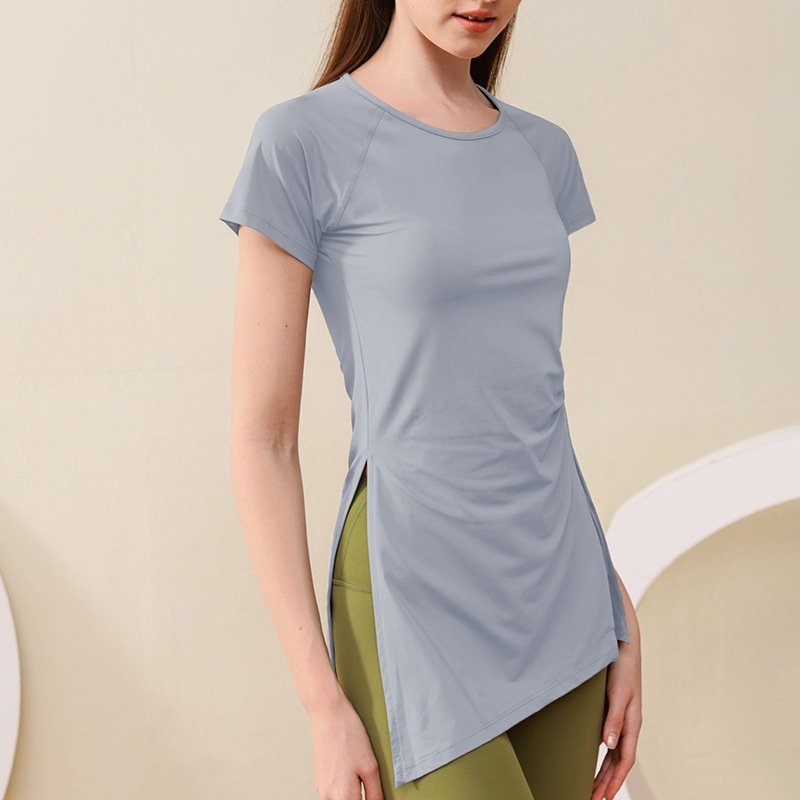跨境长款运动短袖遮臀罩衫透气速干t恤抽绳宽松瑜伽服上衣薄,淘宝优惠券,粉丝福利购,淘宝优惠卷