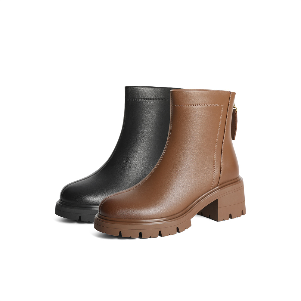 森达时装靴女鞋冬季新款加绒显瘦超软粗高跟增高短靴ZTE55DD4