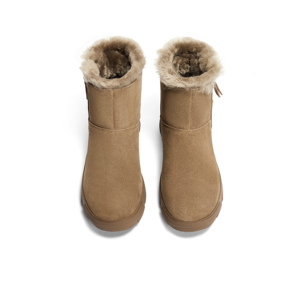 森达雪地靴女靴冬季新商场同款羊毛一体保暖毛绒短靴棉鞋XDV01