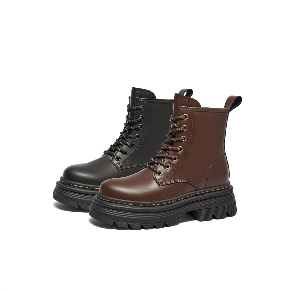 森达马丁靴女年冬季新款机车风增高厚底复古休闲短靴ZTE36DD4