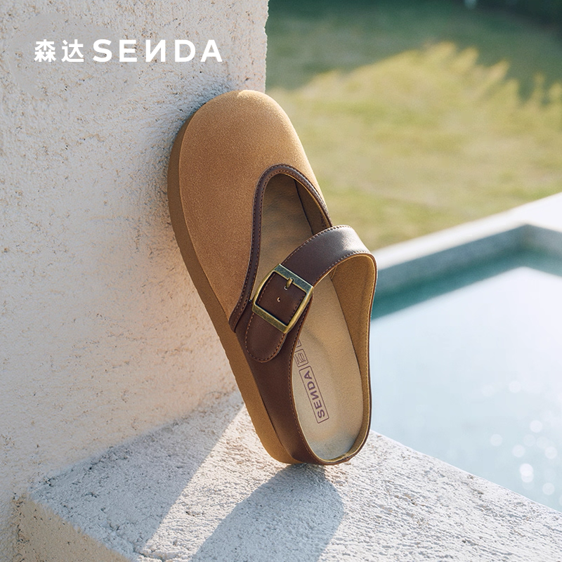森达勃肯鞋女款2025夏新复古简约外穿平底鞋休闲凉拖鞋ZTG16BH5,淘宝优惠券,粉丝福利购,淘宝优惠卷